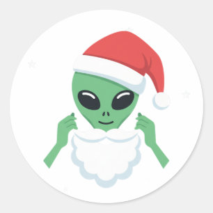 Sticker Rond Père Noël Alien Fun Noël UFO Fête