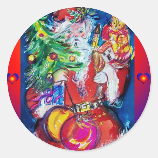 STICKER ROND PÈRE NOËL AVEC ARBRE DE NOËL ET CADEAUX (Devant)