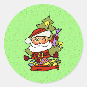 Sticker Rond Père Noël avec cadeaux