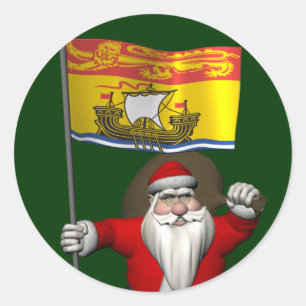 Sticker Rond Père Noël Avec Drapeau Du Nouveau-Brunswick CDN