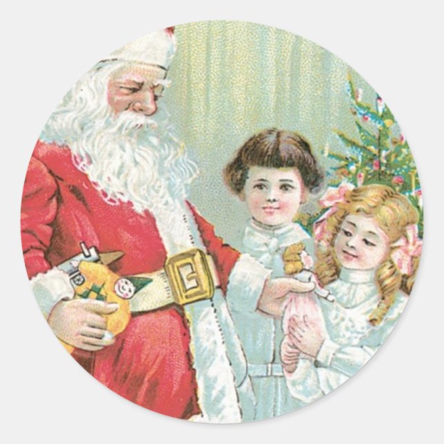 Sticker Rond Père Noël Avec Enfants (Devant)