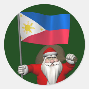 Sticker Rond Père Noël Avec L'Enseigne Des Philippines