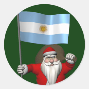 Sticker Rond Père Noël Avec L'Ensigne D'Argentine