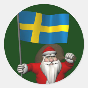 Sticker Rond Père Noël Avec L'Ensigne De La Suède