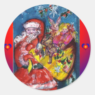 STICKER ROND PÈRE NOËL AVEC NOËL ET CADEAUX