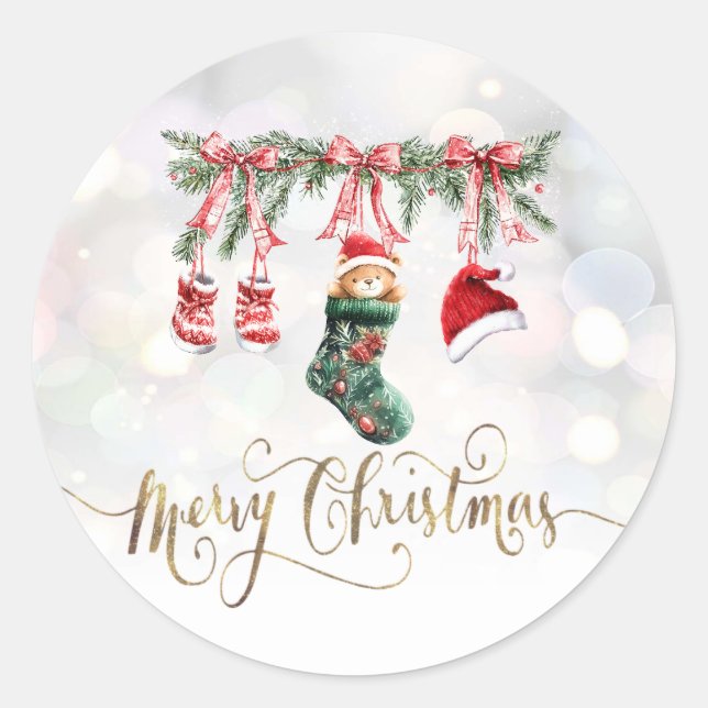 Sticker Rond Père Noël Baby Bear Noël Clothesline (Devant)