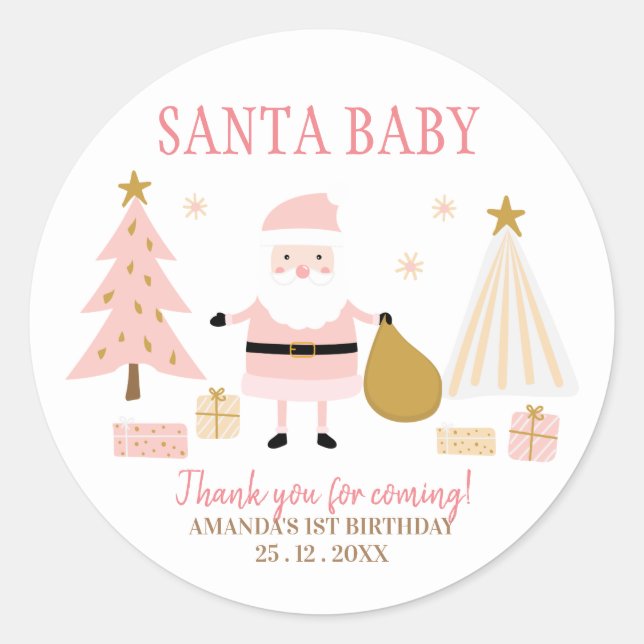 Sticker Rond Père Noël Baby, Noël Fête d'anniversaire Favoriser (Devant)