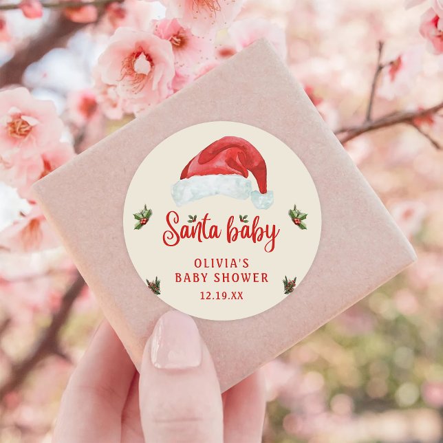 Sticker Rond Père Noël Baby Red Casquette Noël Baby shower de N (Créateur téléchargé)