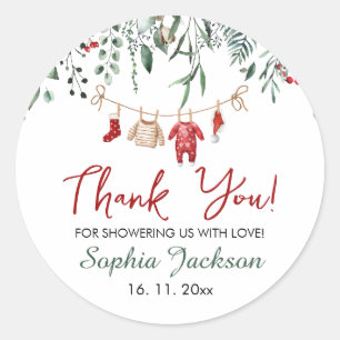Sticker Rond Père Noël Baby shower Noël Vêtements de bébé hiver