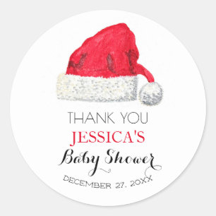Sticker Rond Père Noël Baby shower Red Cute Merci simple