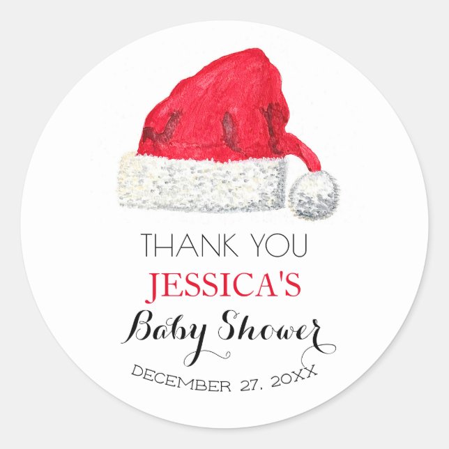 Sticker Rond Père Noël Baby shower Red Cute Merci simple (Devant)