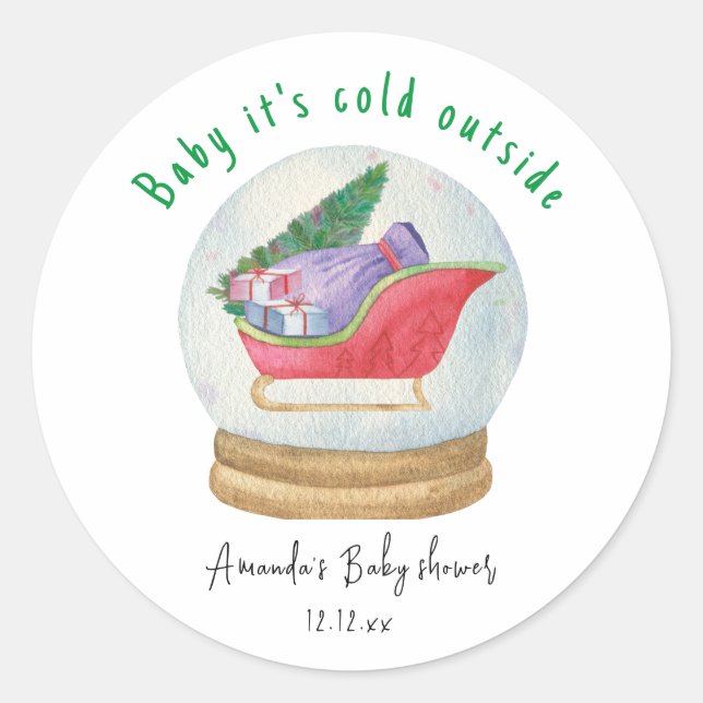 Sticker Rond Père Noël - bébé il fait froid dehors (Devant)