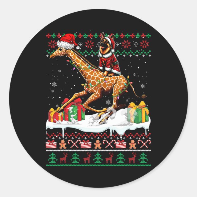 Sticker Rond Père Noël Berger Allemand Riding Giraffe Noël Swe (Devant)