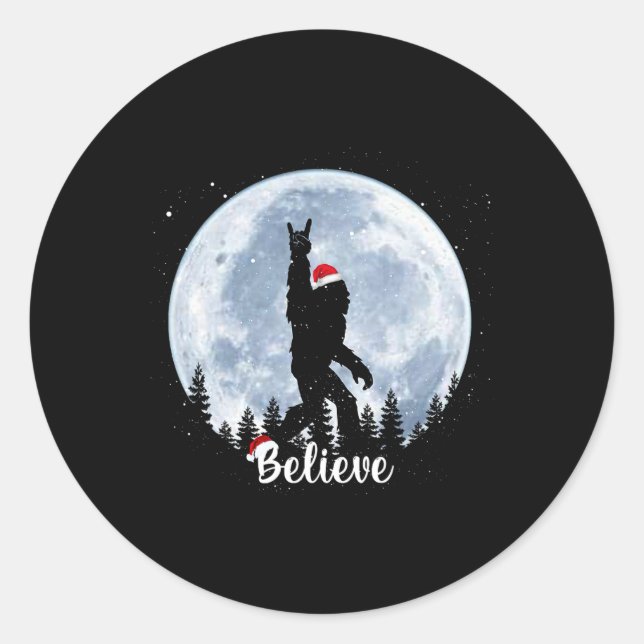 Sticker Rond Père Noël Bigfoot Christmas Rock Roll Sasquatch Be (Devant)