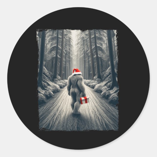 Sticker Rond Père Noël Bigfoot Christmas Sasquatch Croire (Devant)