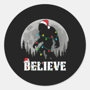 Sticker Rond Père Noël Bigfoot lumières de Noël Drôle Sasquatch