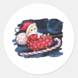 Sticker Rond Père Noël Cat