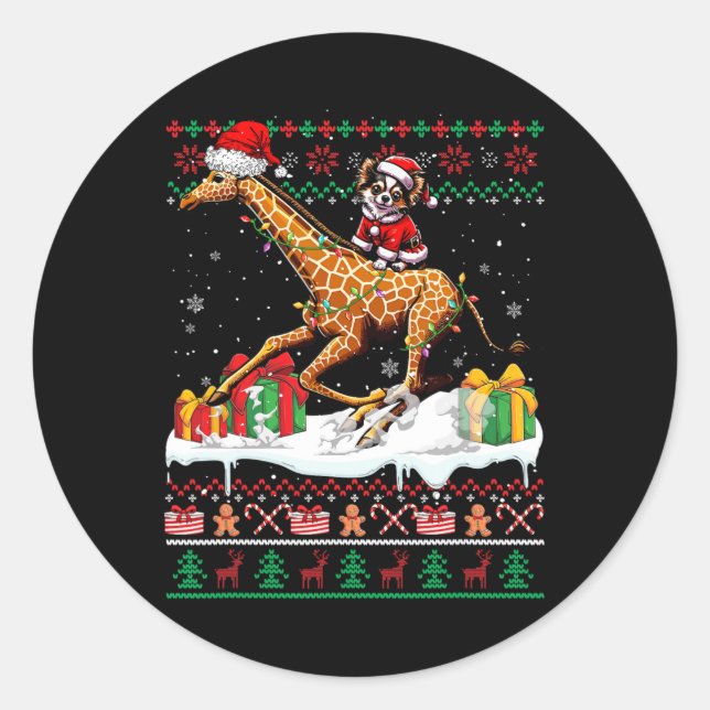 Sticker Rond Père Noël Chihuahua équitation Giraffe Sweater de  (Devant)