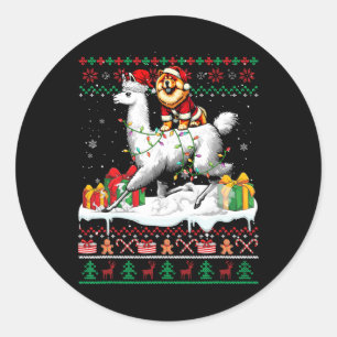 Sticker Rond Père Noël Chow Chow Riding Llama Sweater Lov