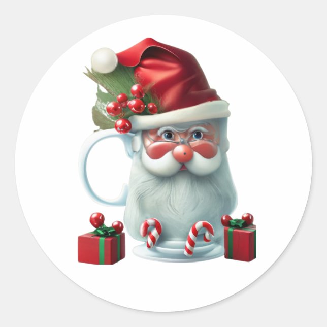 Sticker Rond Père Noël Christmas, Mignet Enveloppement De Mug (Devant)