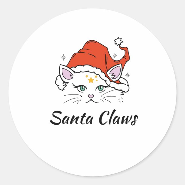 Sticker Rond Père Noël Claws - Chat de Noël blanc (Devant)