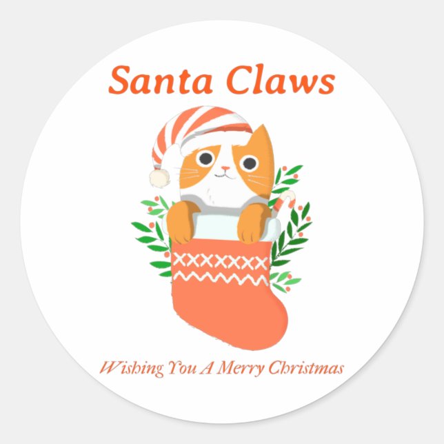 Sticker Rond Père Noël Claws vous souhaite un joyeux Noël (Devant)