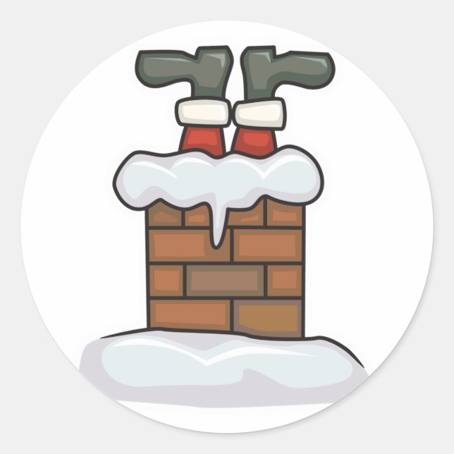 Sticker Rond père Noël coincé dans la cheminée (Devant)