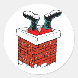 Sticker Rond Père Noël coincée dans la cheminée
