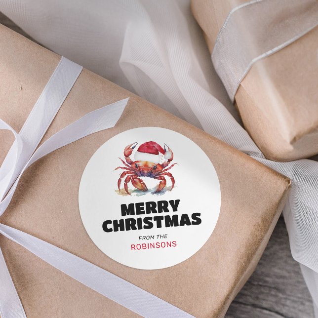 Sticker Rond Père Noël Crabe Tropical Drôle de Noël (Créateur téléchargé)