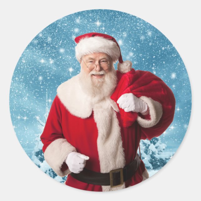 Sticker Rond Père Noël dans la neige (Devant)