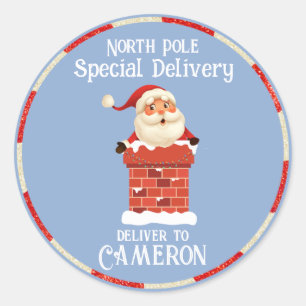Sticker Rond Père Noël dans une cheminée personnalisable Noël