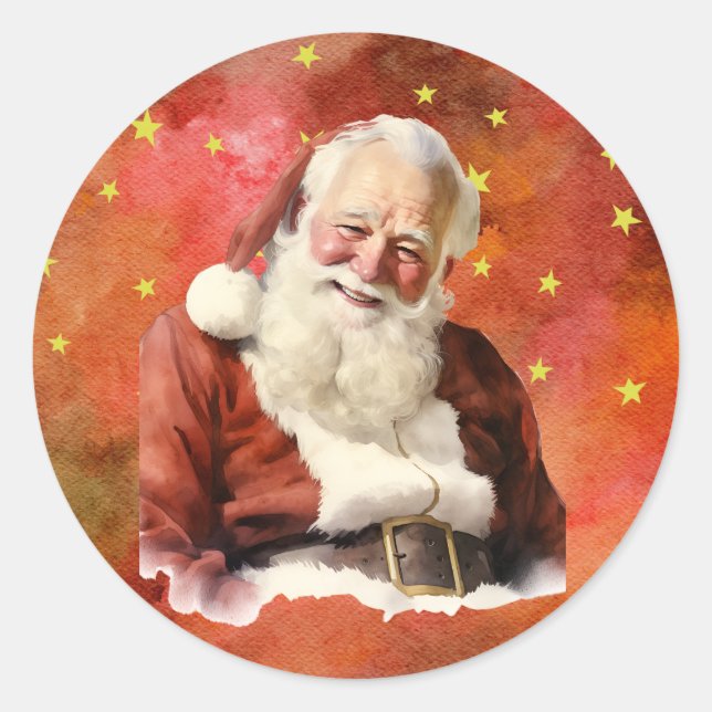 Sticker Rond Père Noël d'antan - Arrière - plan étoilé (Devant)