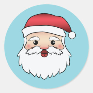 Sticker Rond Père Noël de dessin animé heureux sur fond bleu
