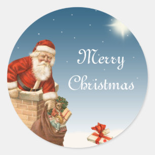 Sticker Rond Père Noël descendant la conception vintage de