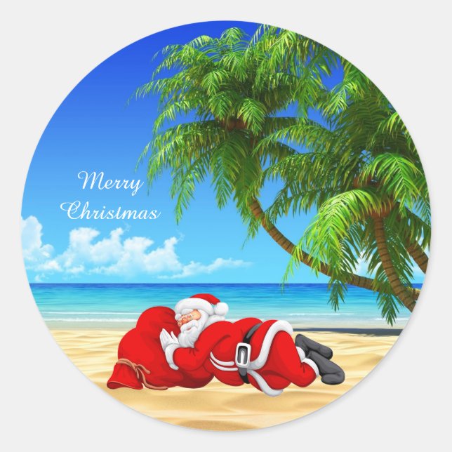 Sticker Rond père Noël dormant sur la plage (Devant)