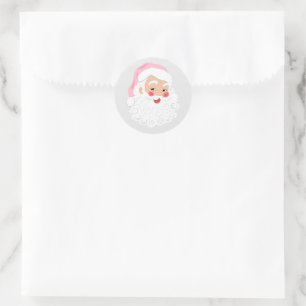 Sticker Rond Père Noël en chapeau rose Noël vintage
