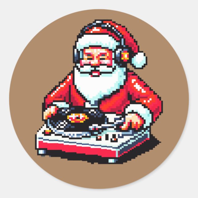Sticker Rond Père Noël en DJ : Soirée de Noël à 8 bits (Devant)