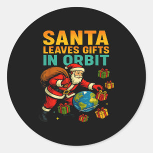 Sticker Rond Père Noël en orbite Funny Xmas Space