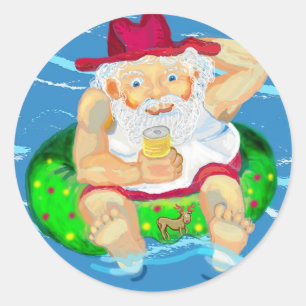 Sticker Rond Père Noël en vacances