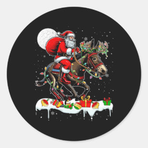 Sticker Rond Père Noël équitation Mule Reindeer Xmas Amoureux d