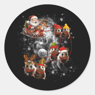 Sticker Rond Père Noël équitation Opossum Reindeer Sleigh Chris