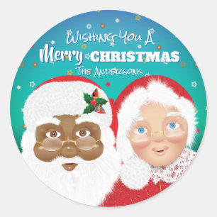 Sticker Rond Père Noël et Mme Claus Noël de Noël