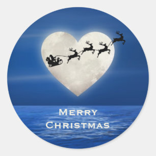 Sticker Rond Père Noël et Pleine lune cardiaque pour Noël de l'