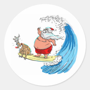 Sticker Rond Père Noël et Rudolf