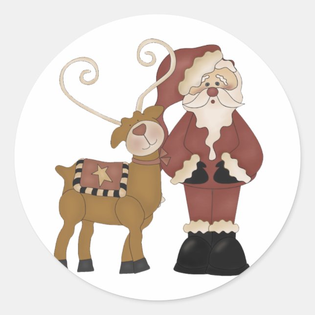 Sticker Rond Père Noël et son renne (Devant)