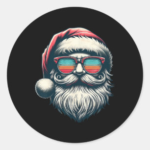 Sticker Rond Père Noël Face Retro Sungles Noël Noël Noël Hommes