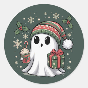 Sticker Rond Père Noël fantôme Noël vacances Xmas Halloween fan