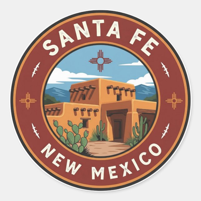 Sticker Rond Père Noël Fe Skyline New Mexico Travel (Devant)