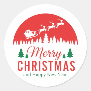 Sticker Rond Père Noël festif Traîneau Joyeux Noël Fêtes