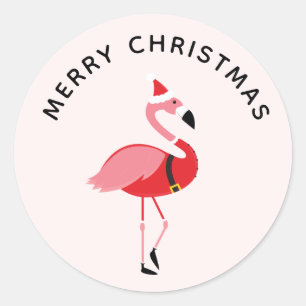 Sticker Rond Père Noël Flamant rose rose Noël
